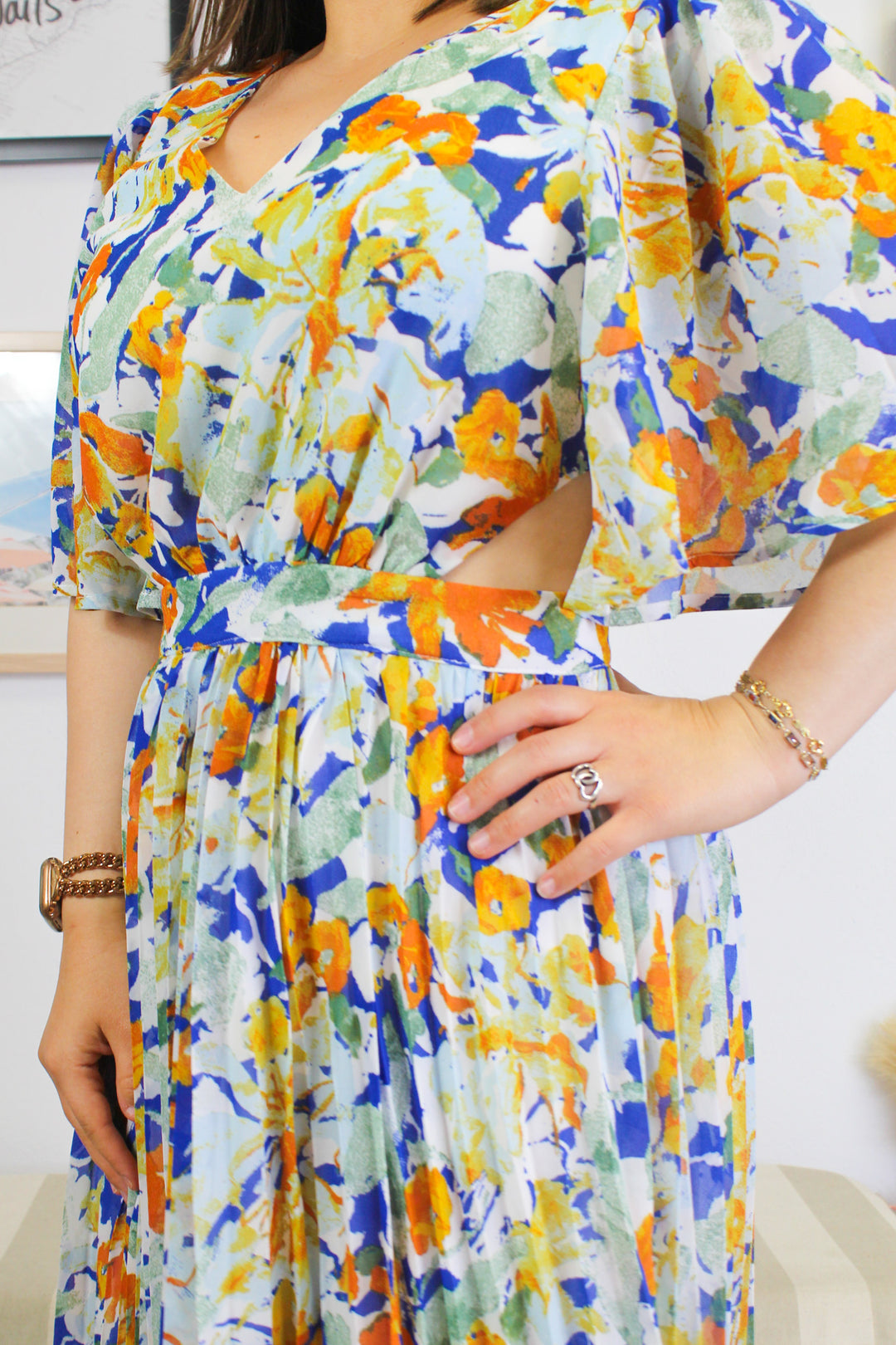 The Lory Floral Pleated Midi Dress