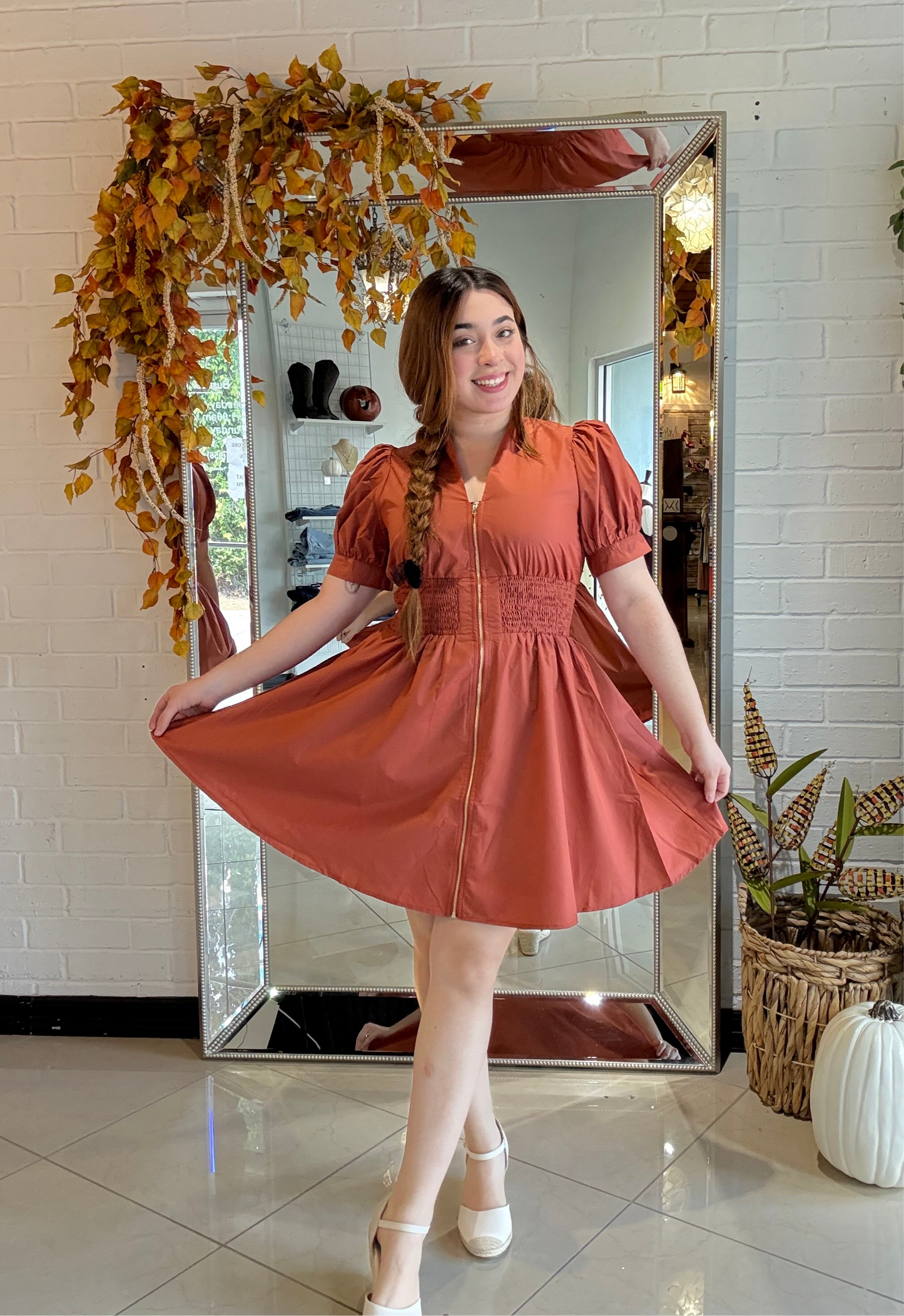 Rustic Romance Mini Dress - Pumpkin