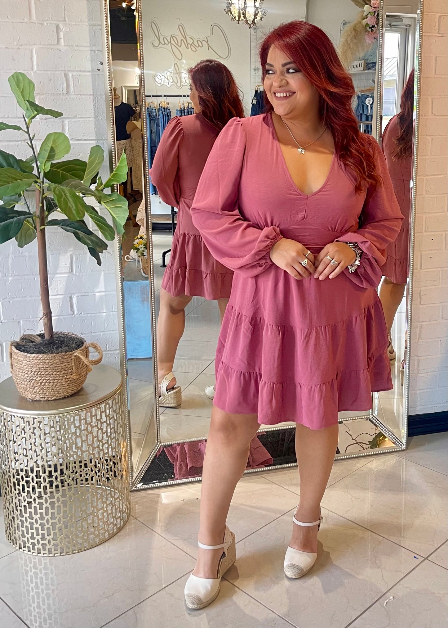 Full Heart Long Sleeve Mini Dress- Mauve