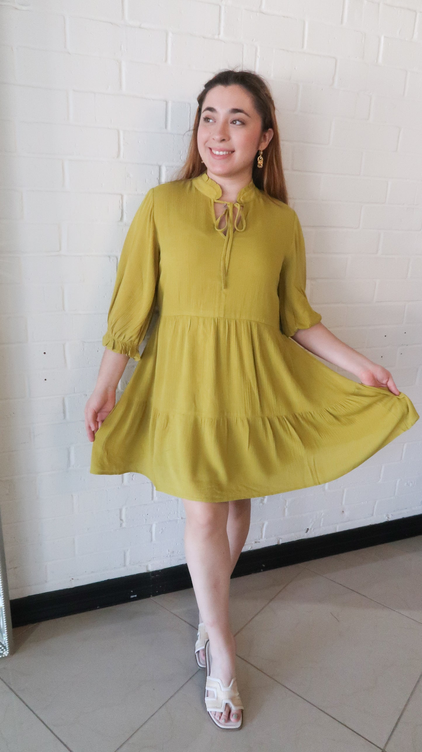 The Cora Babydoll Mini Dress- Pistashio