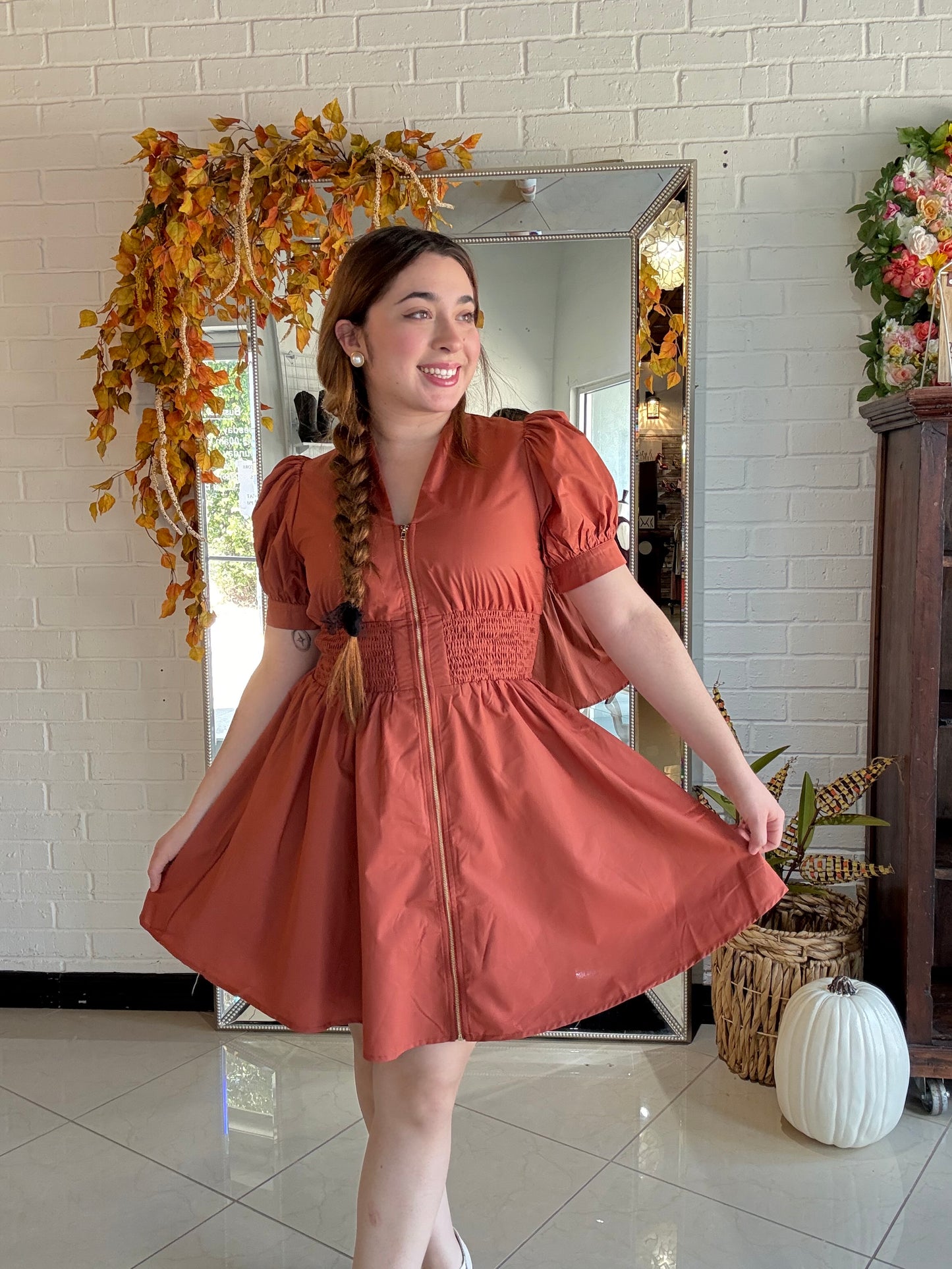 Rustic Romance Mini Dress - Pumpkin
