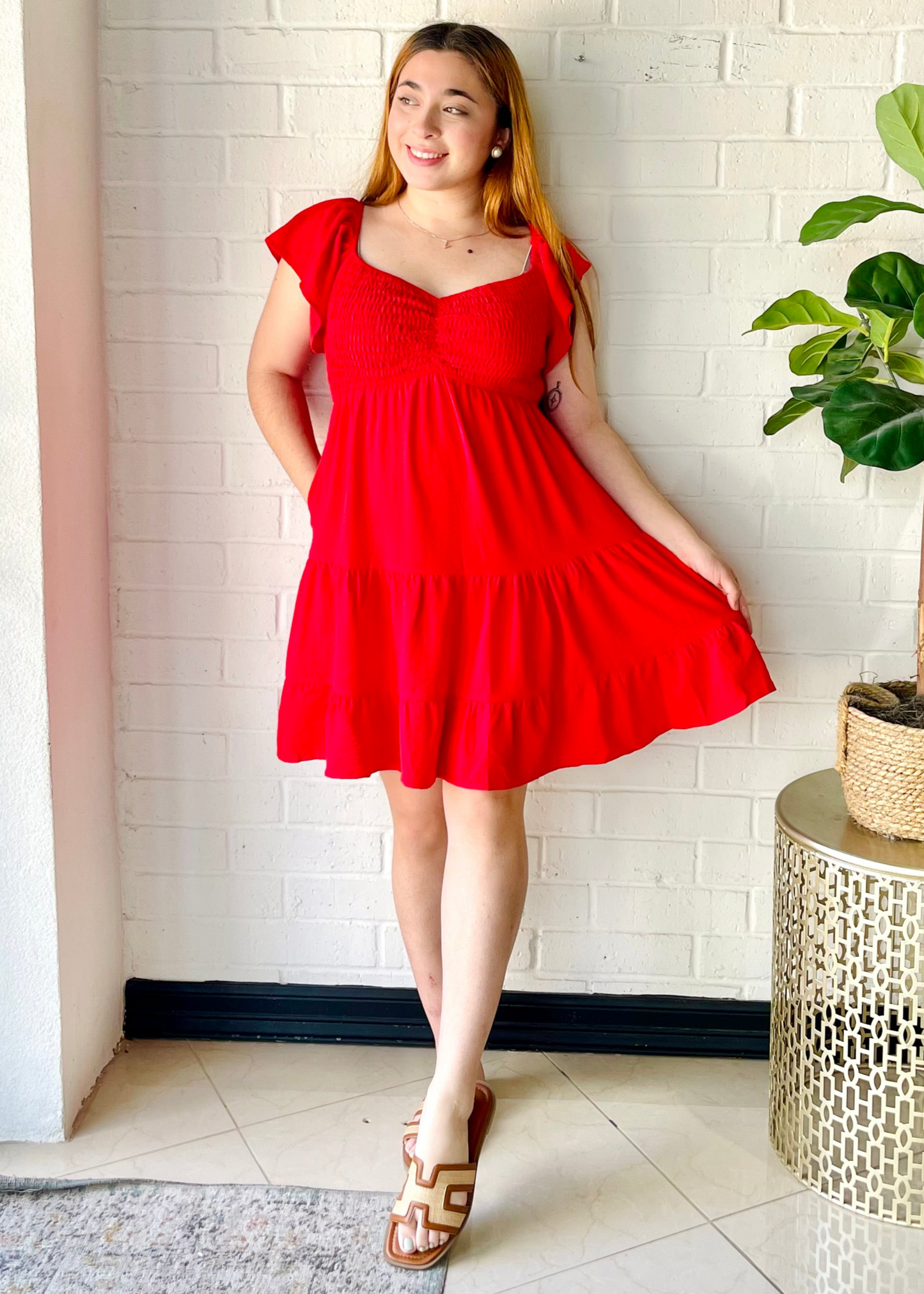 The Carrie Smocked Mini Dress - Red