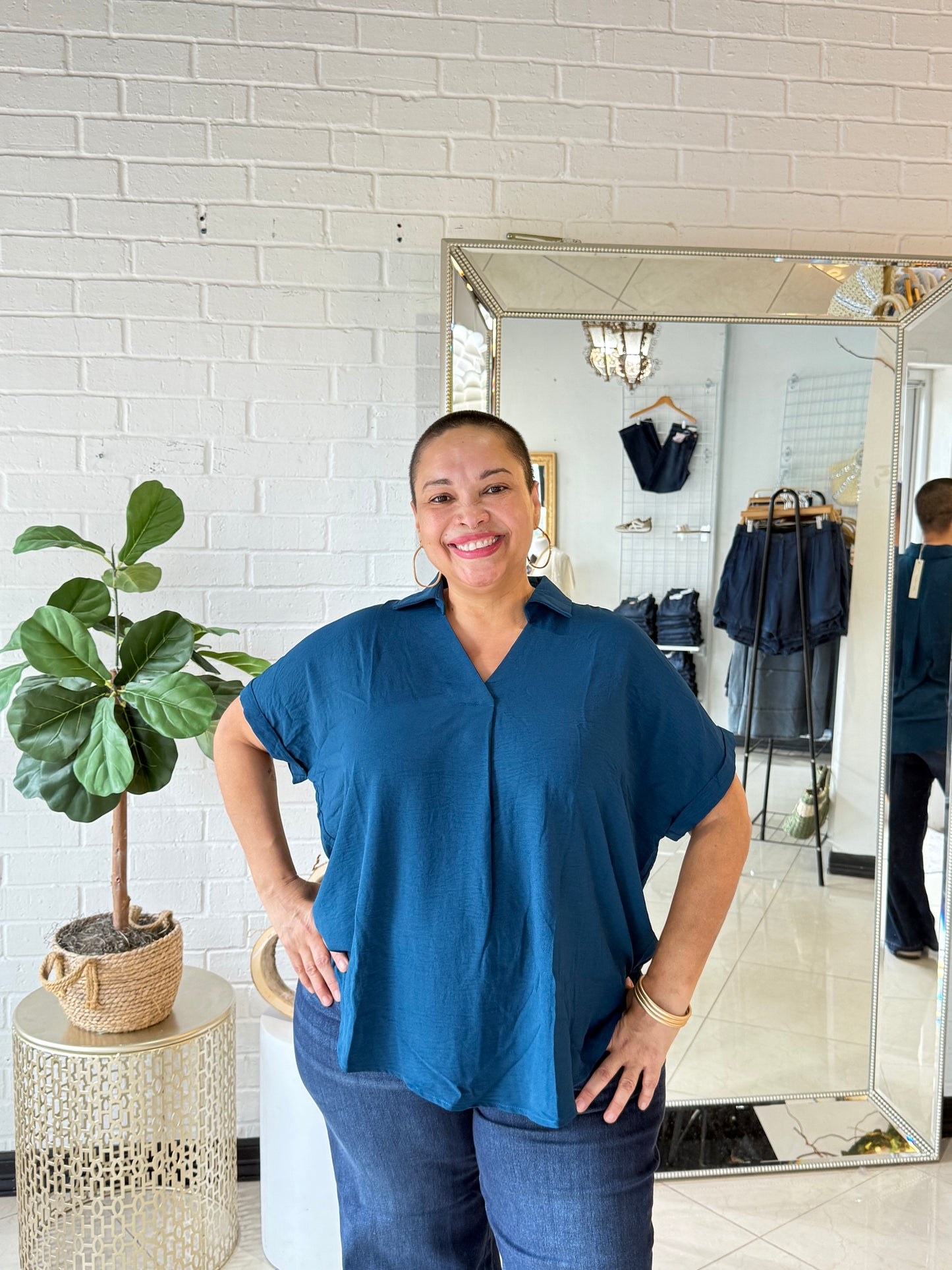 The Fall Shift Blouse - Teal Blue