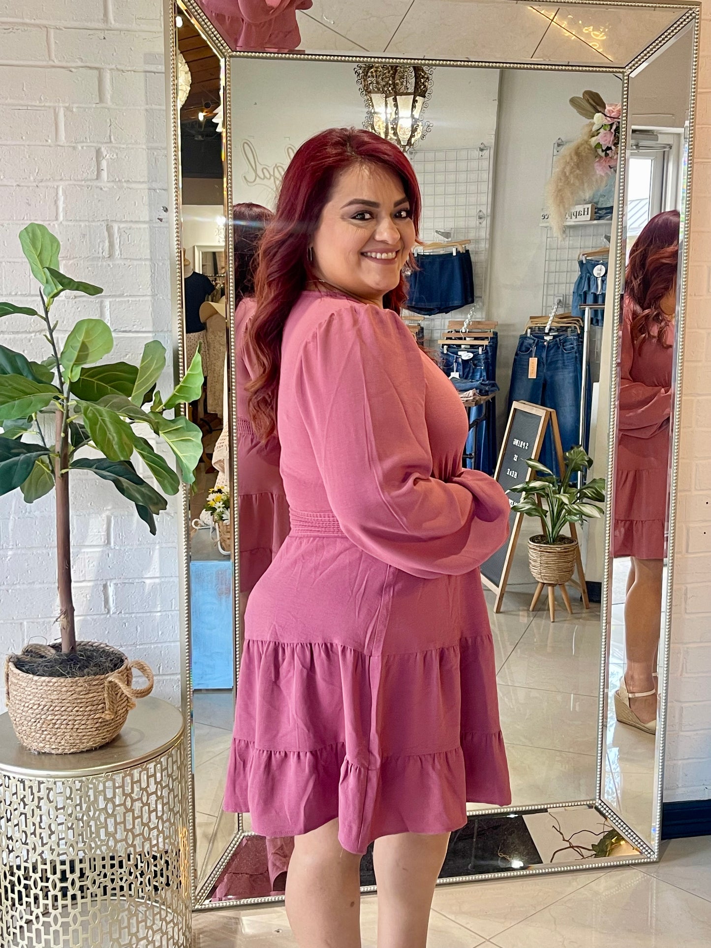 Full Heart Long Sleeve Mini Dress- Mauve