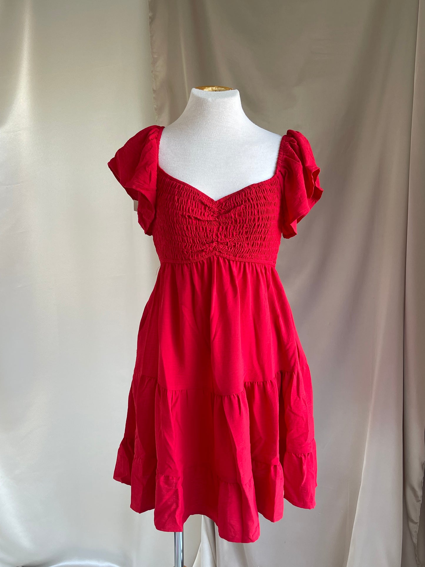 The Carrie Smocked Mini Dress - Red