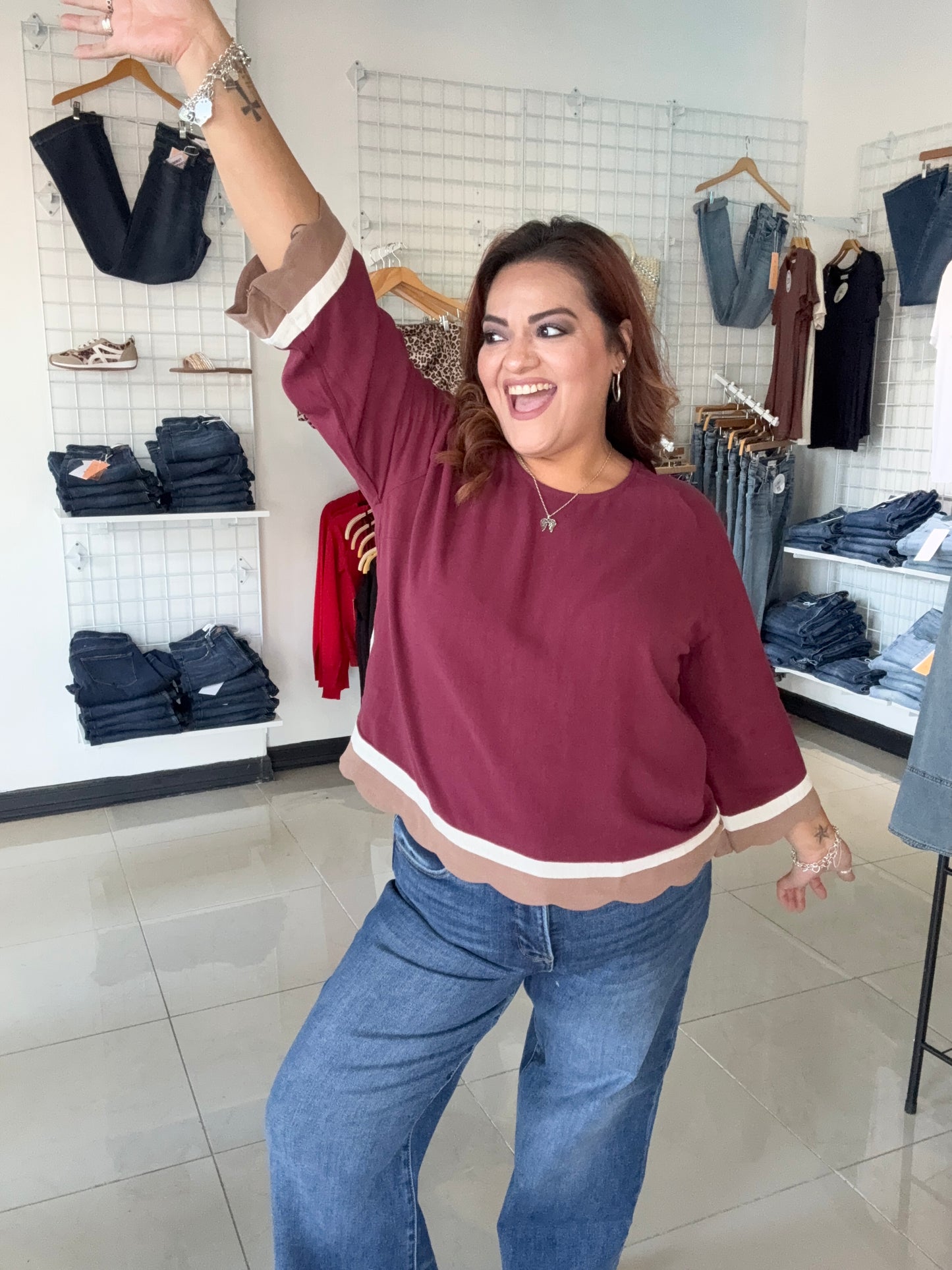 Raspberry Tart Scalloped Blouse