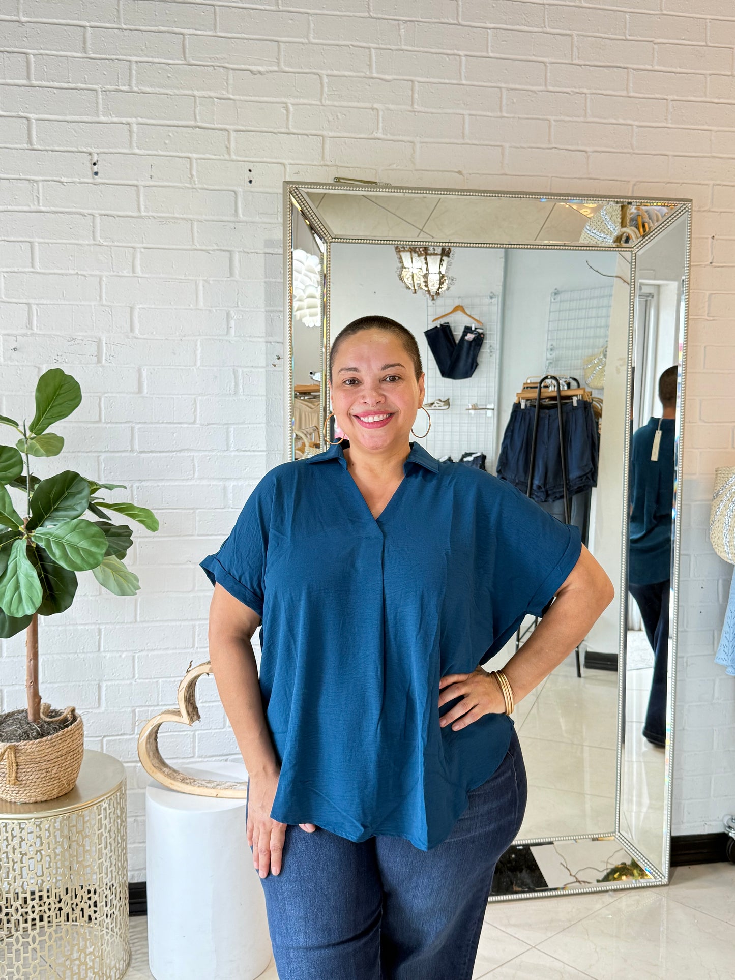 The Fall Shift Blouse - Teal Blue