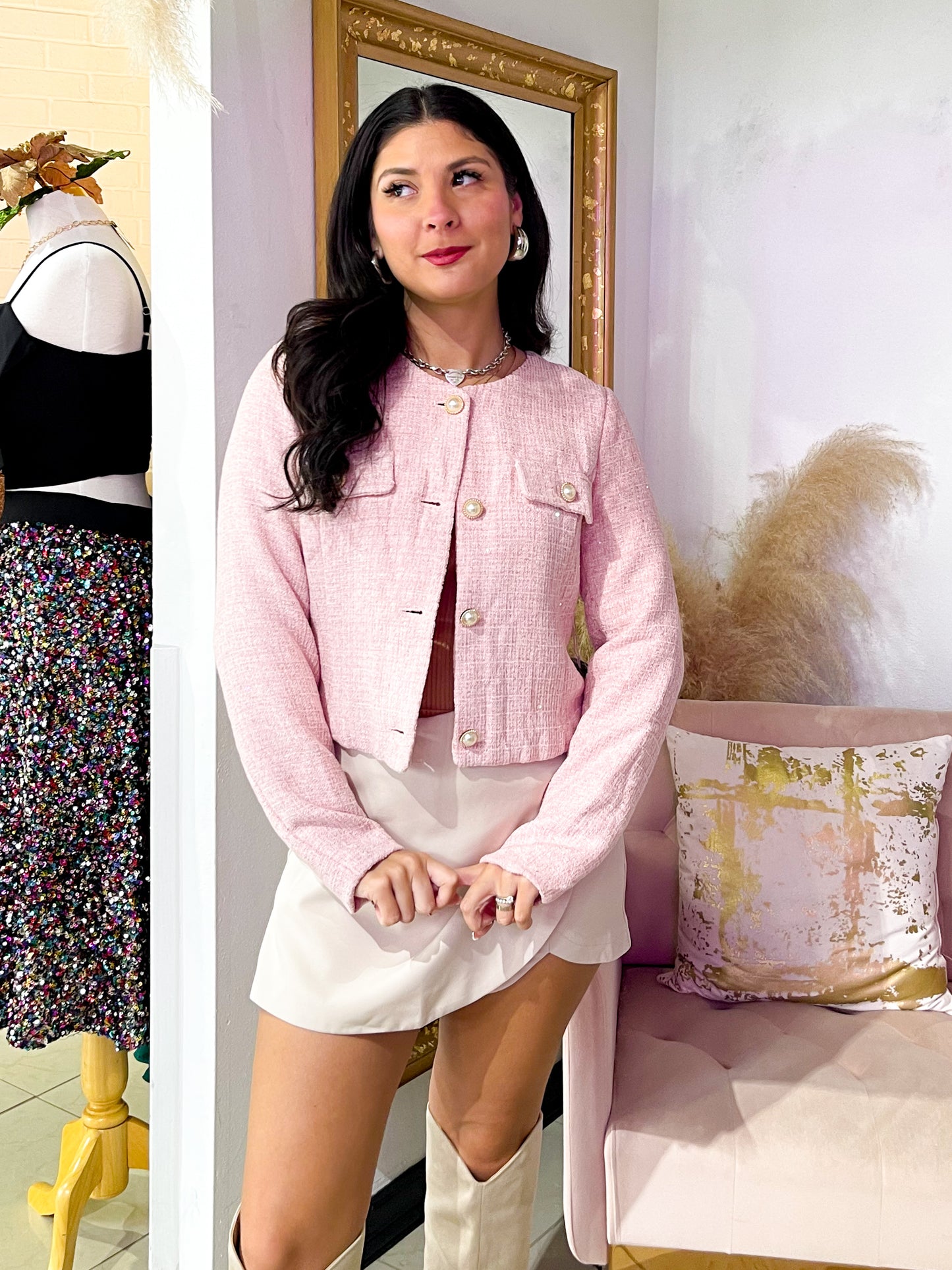 Camila Pearled Tweed Bolero Jacket