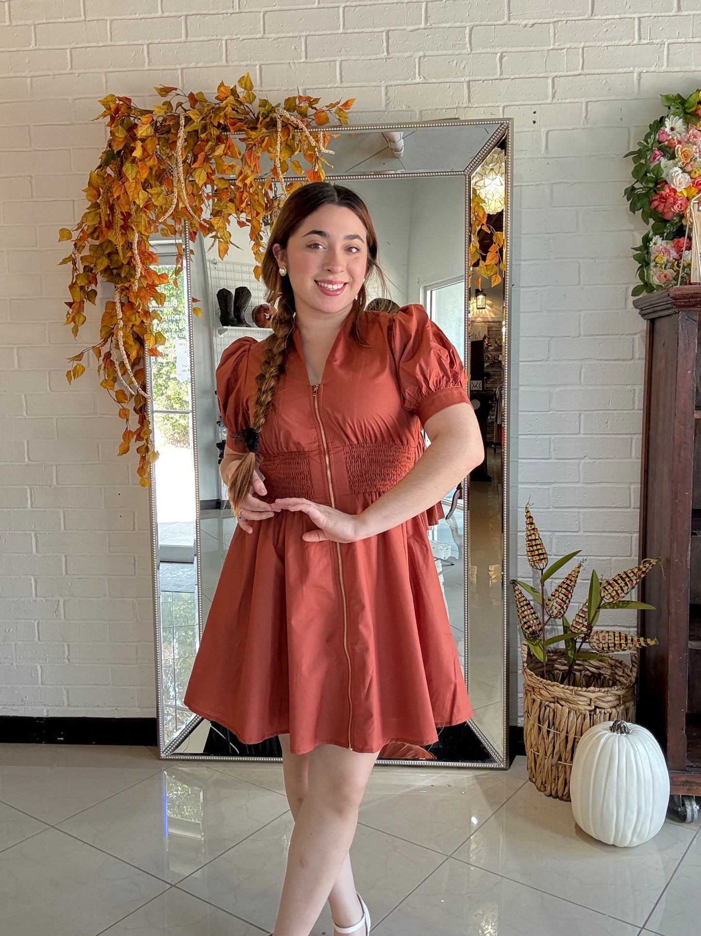 Rustic Romance Mini Dress - Pumpkin