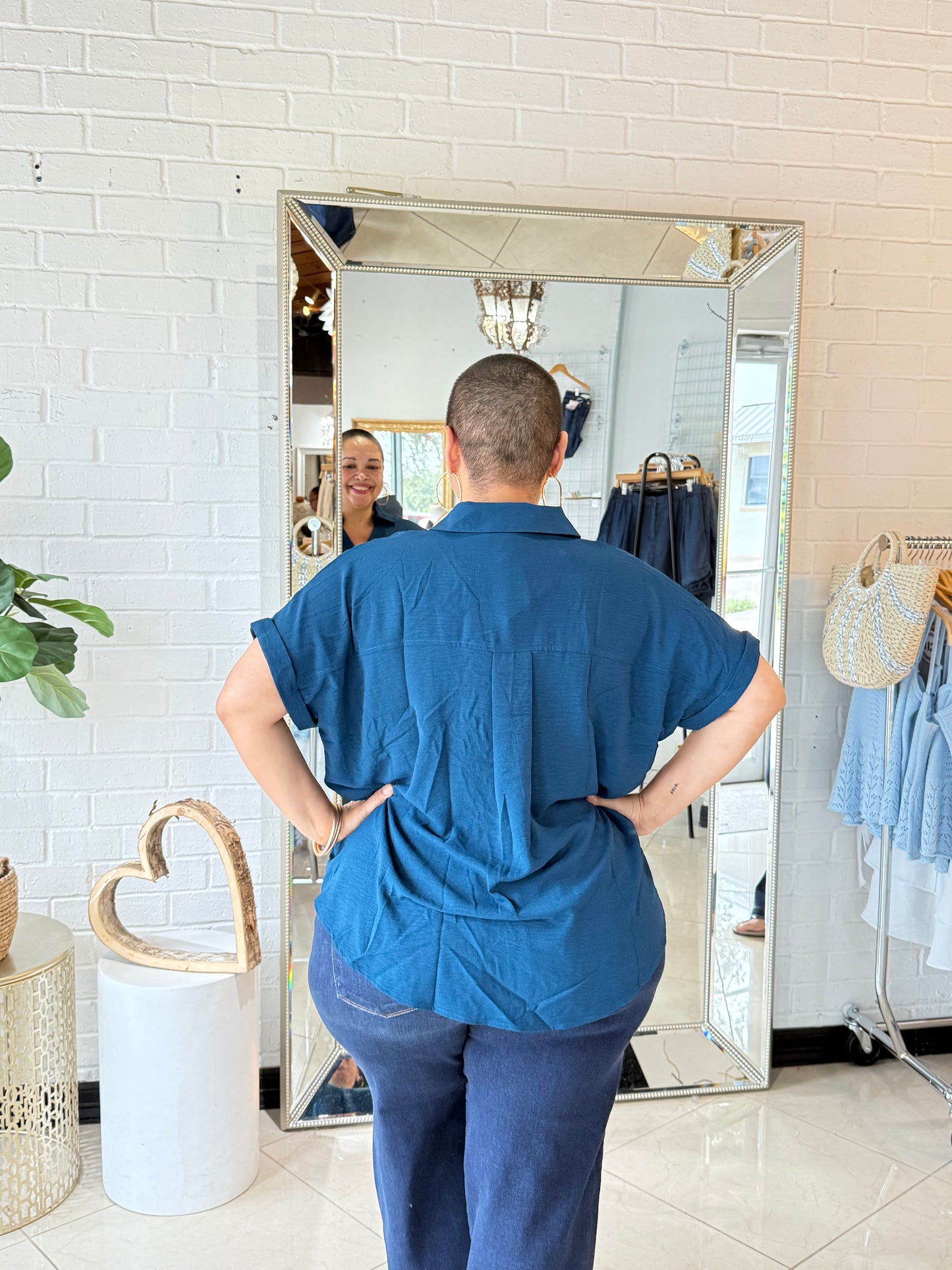 The Fall Shift Blouse - Teal Blue