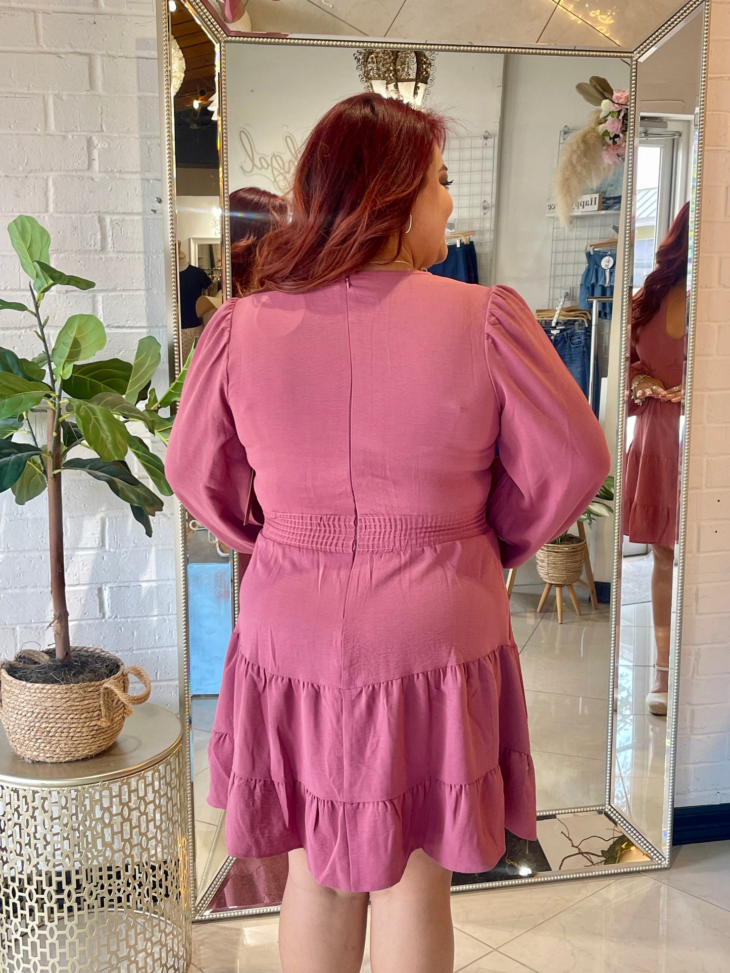 Full Heart Long Sleeve Mini Dress- Mauve