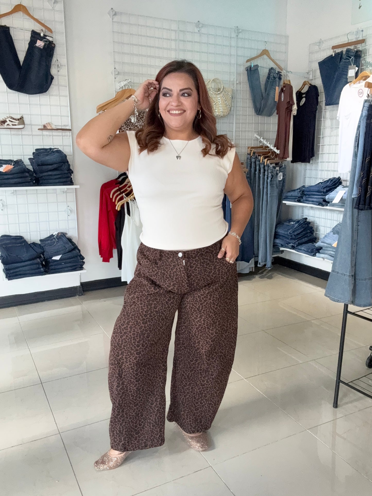 Leopard Warmth Barrel Pants