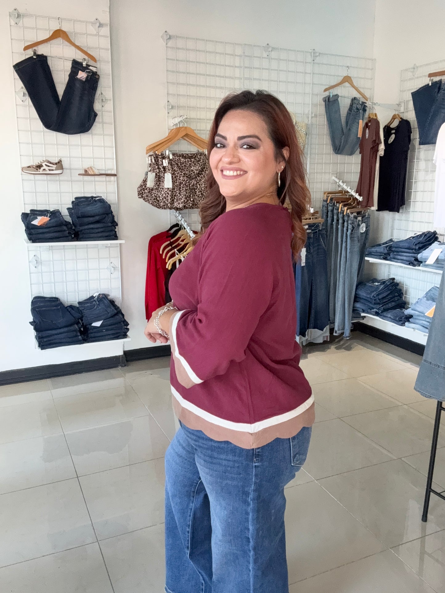 Raspberry Tart Scalloped Blouse