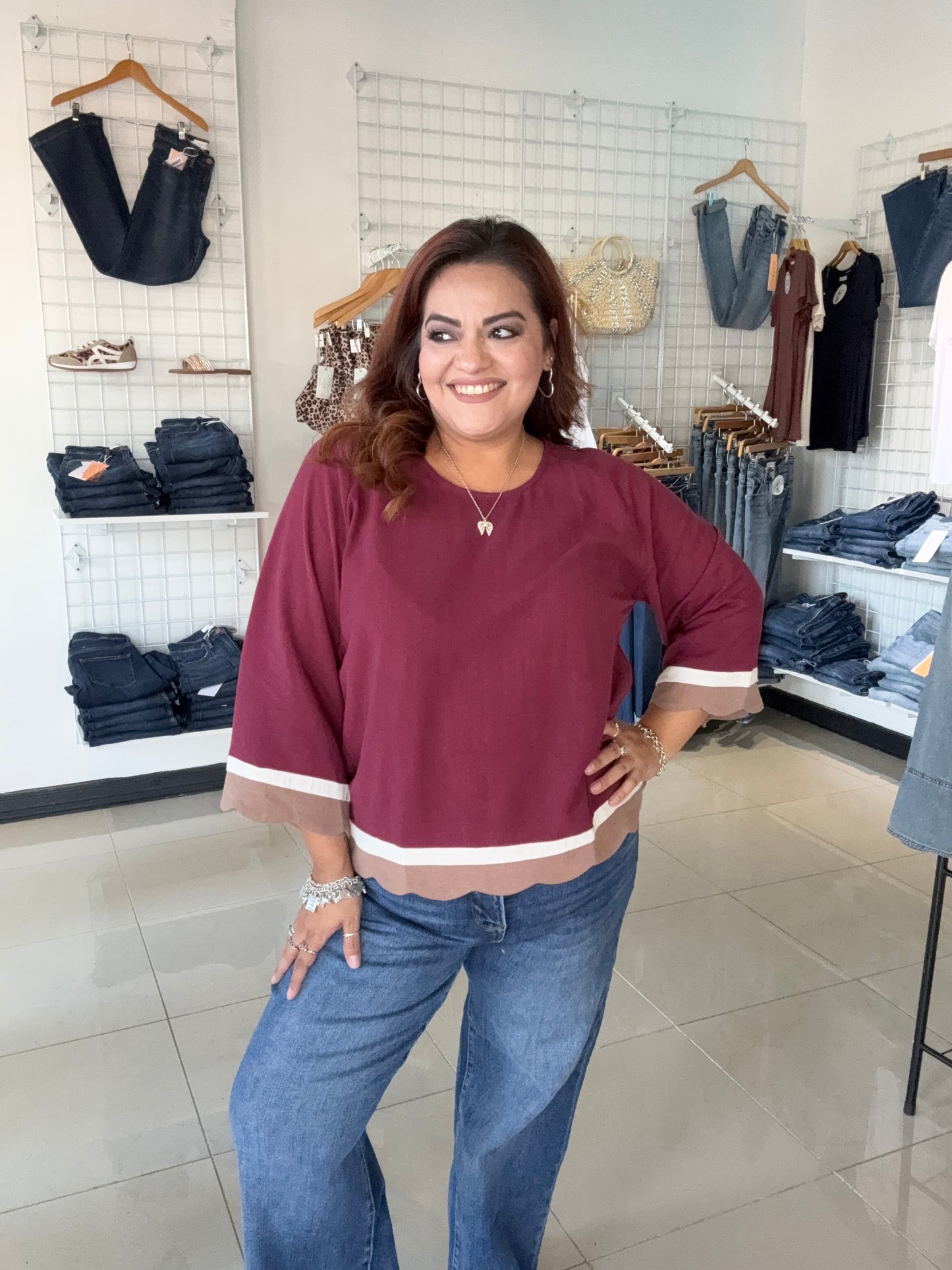 Raspberry Tart Scalloped Blouse