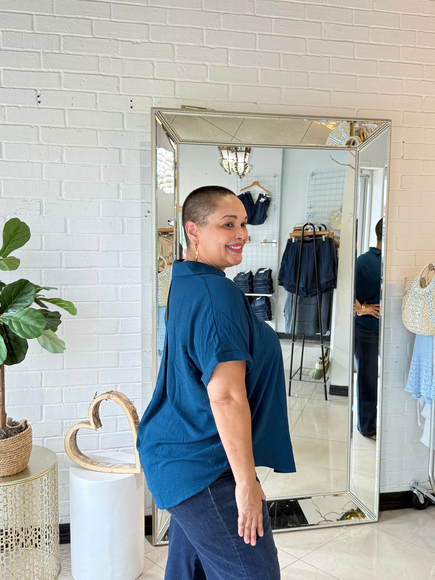The Fall Shift Blouse - Teal Blue