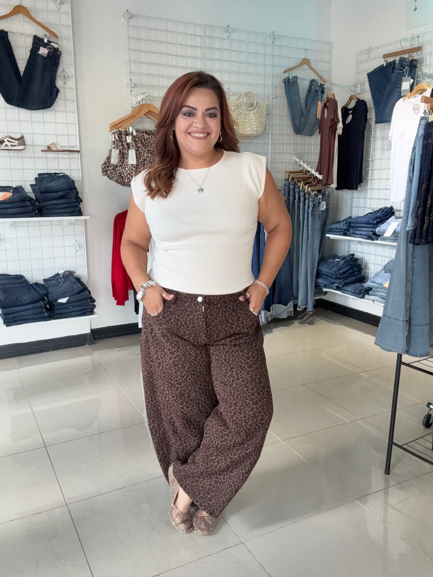 Leopard Warmth Barrel Pants