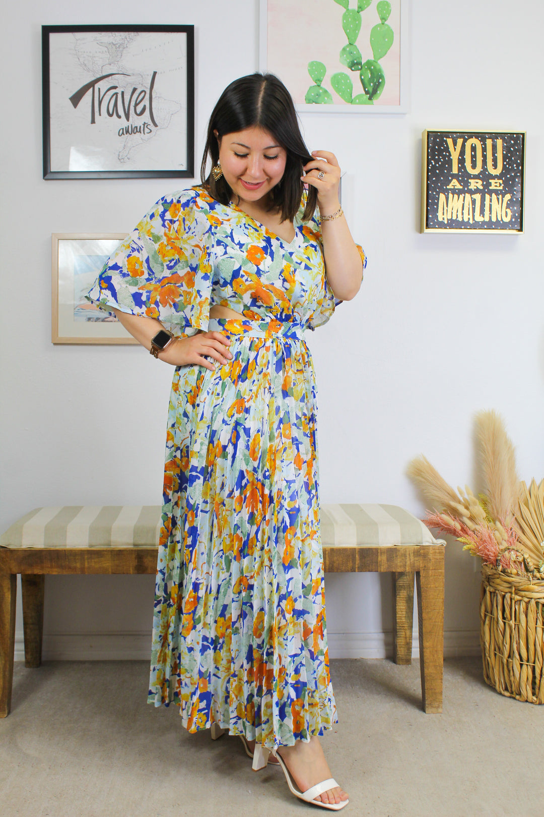 The Lory Floral Pleated Midi Dress