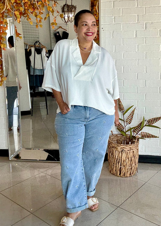 Lily Embroidered Barrel Denim