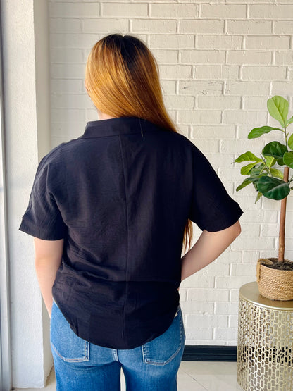 Classic Woven Oversized Tee- Black