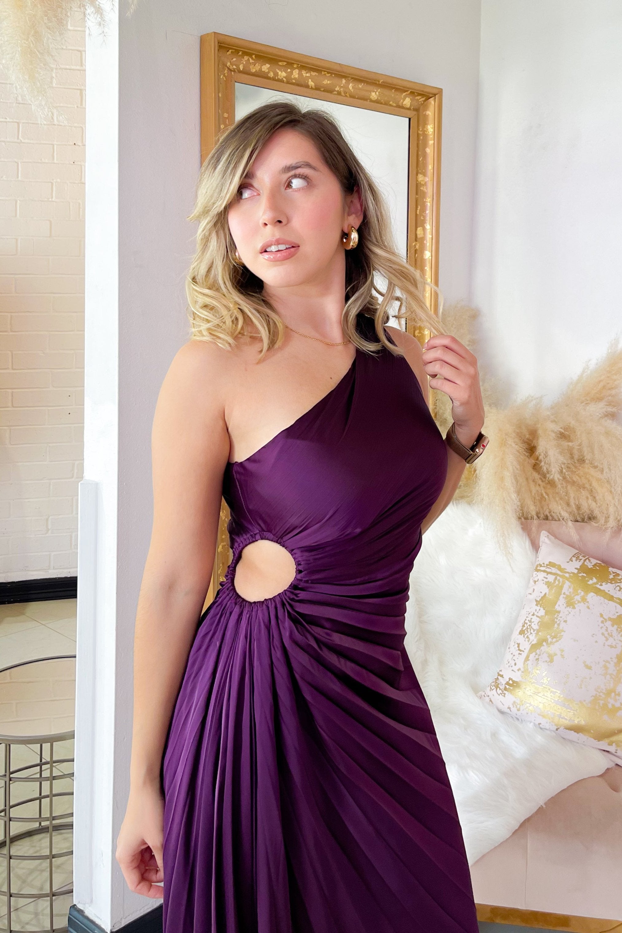 Isn t She Lovely One Shoulder Pleated Dress Eggplant Shop 112