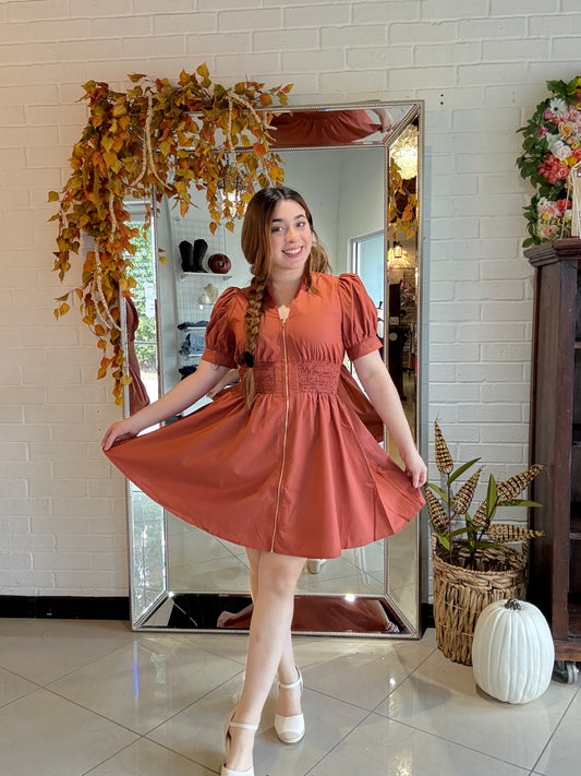 Rustic Romance Mini Dress - Pumpkin