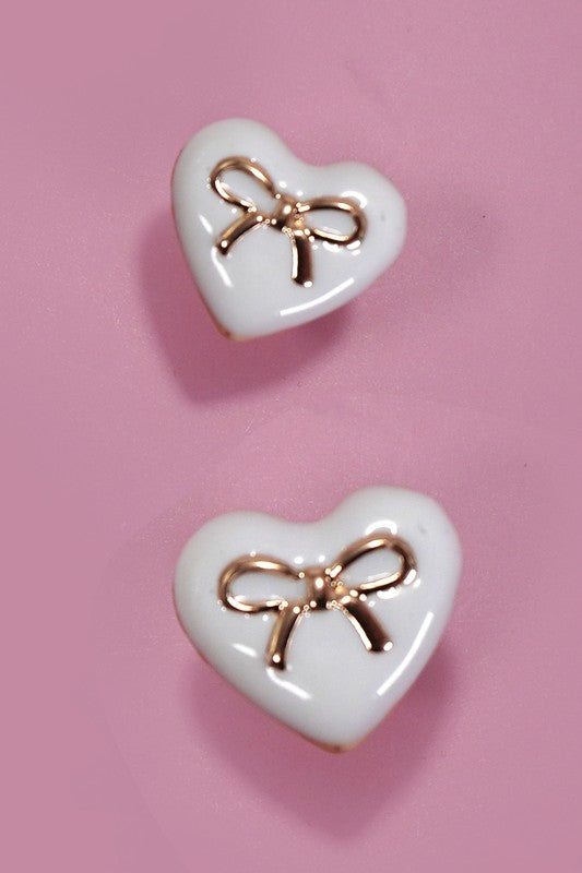 Heart Bow Stud Earrings