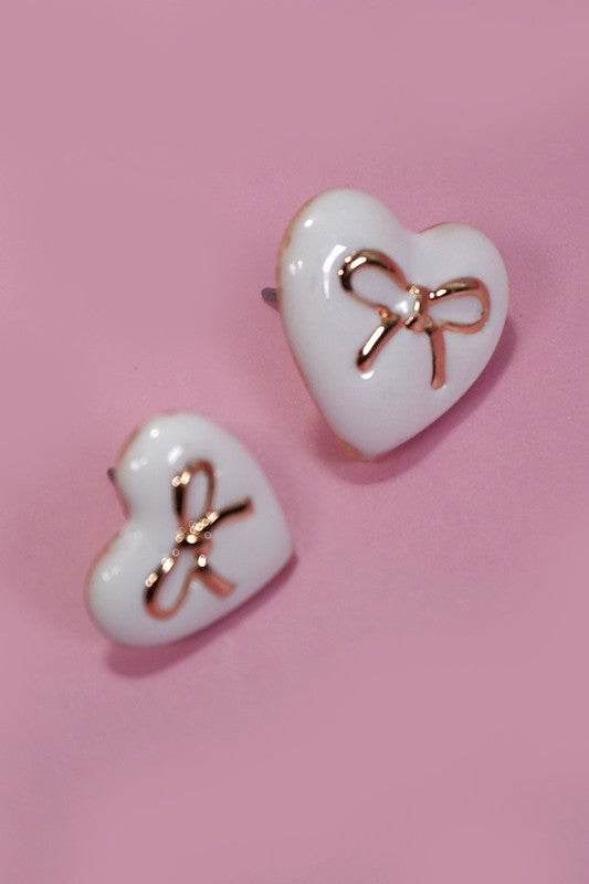 Heart Bow Stud Earrings
