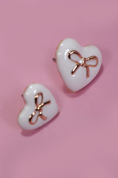 Heart Bow Stud Earrings