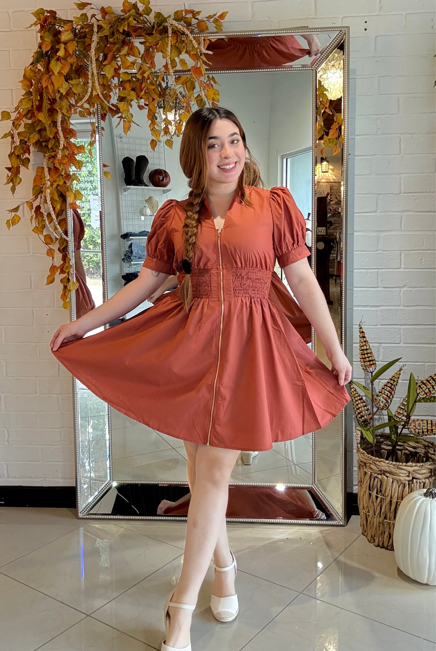 Rustic Romance Mini Dress - Pumpkin
