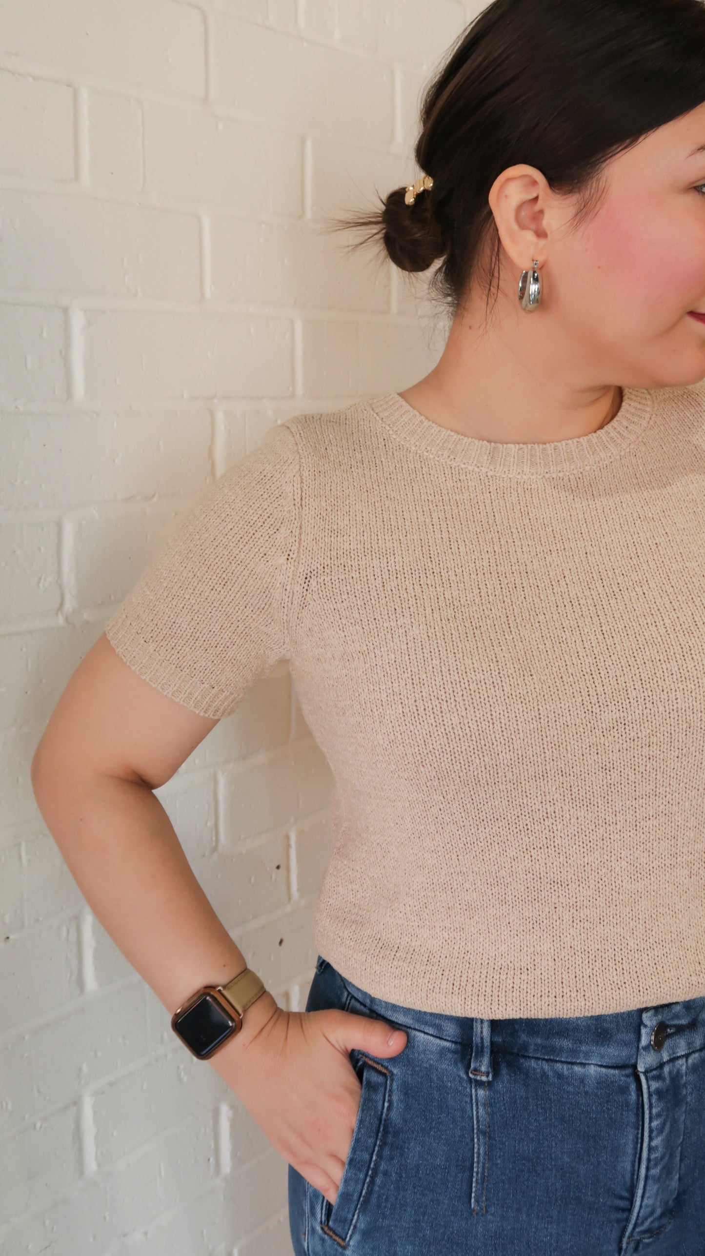 Effortlessly Chic Light-Weight Sweater Blouse- Taupe