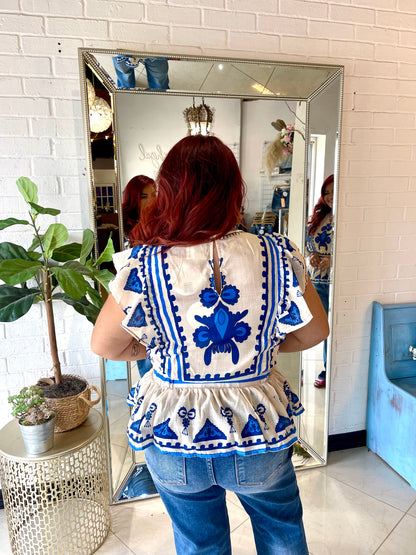 My Royal Embroidered Peplum Blouse