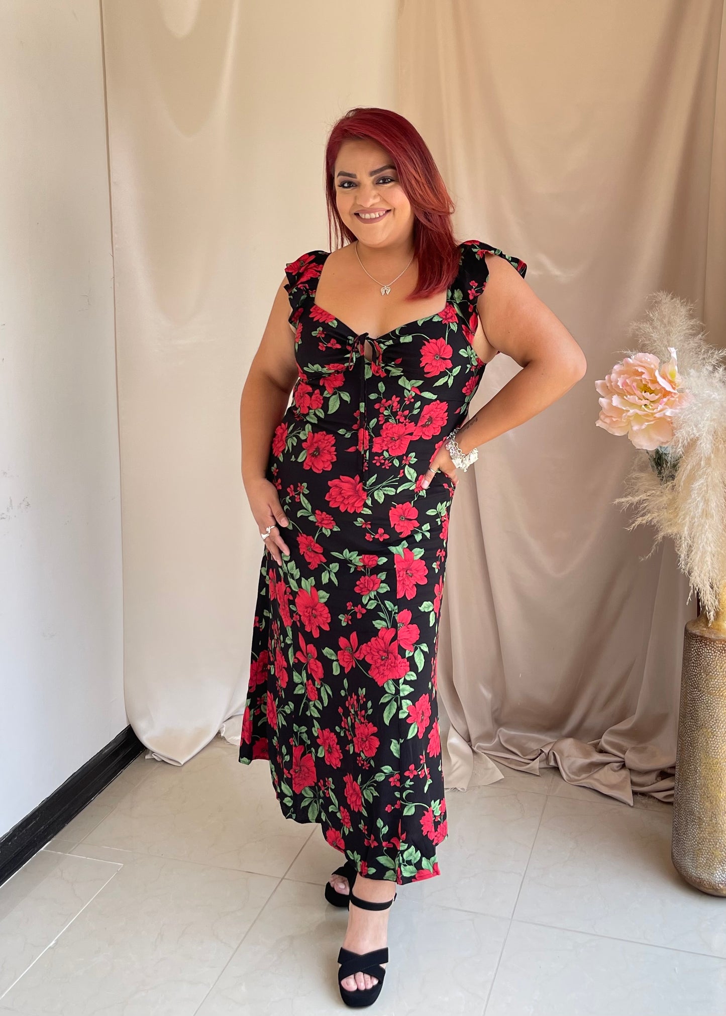 Paint The Roses Red Midi Dress