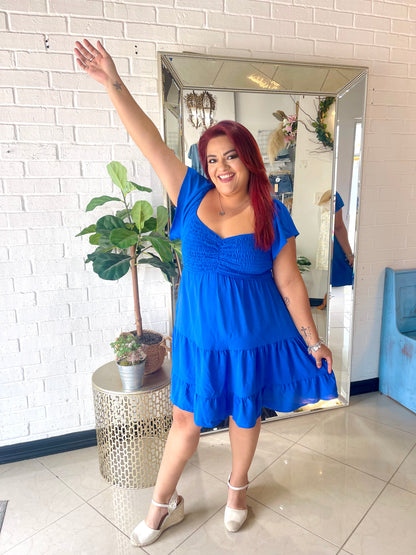 The Carrie Smocked Mini Dress - Cobalt Blue