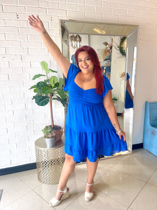 The Carrie Smocked Mini Dress - Cobalt Blue