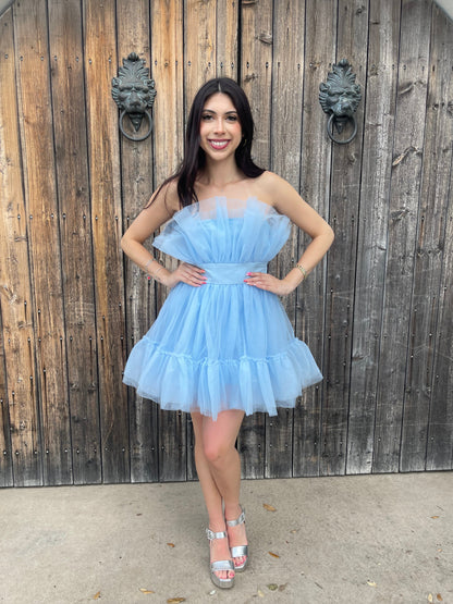 On Cloud 9 Tulle Mini- Sky Blue