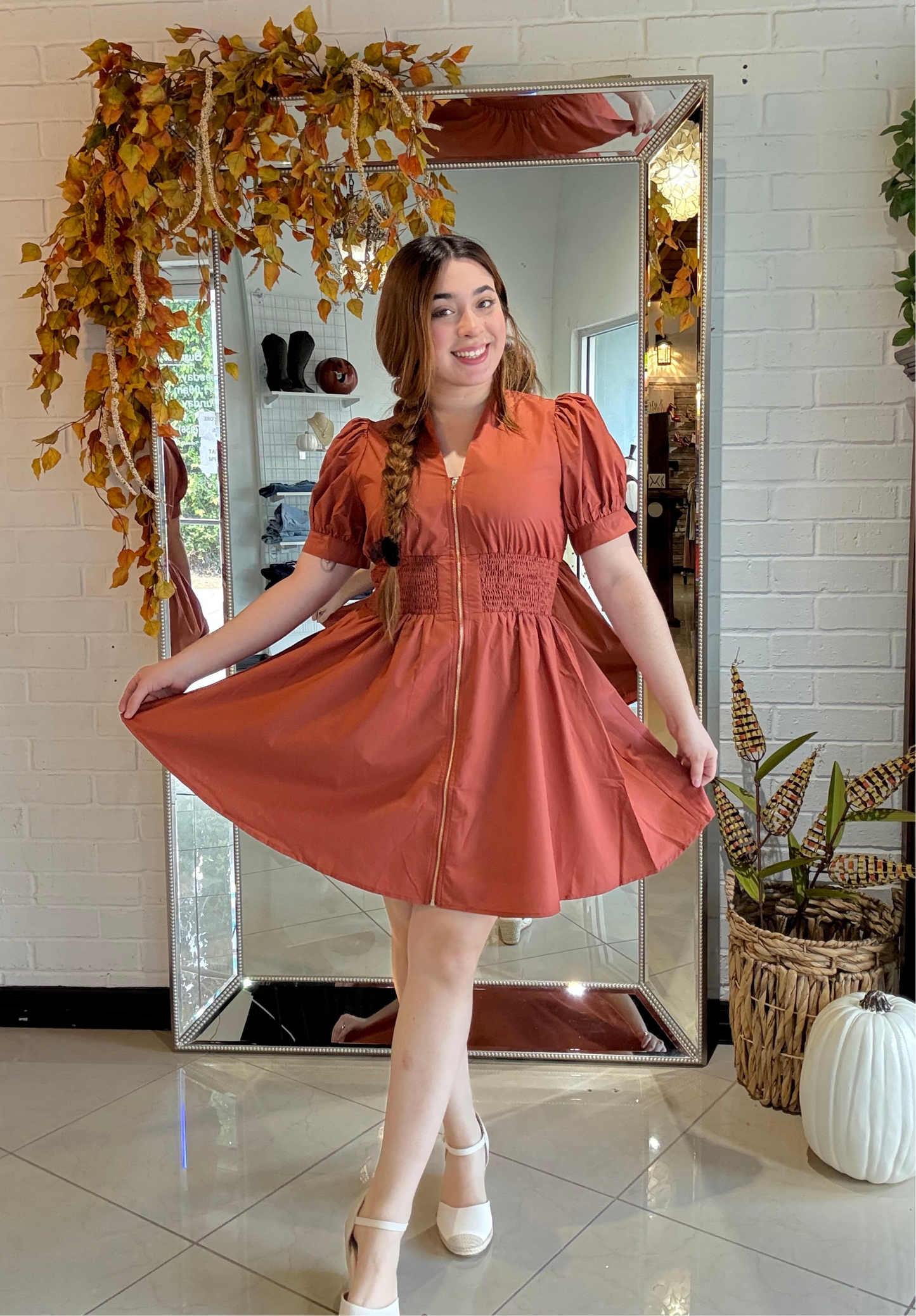 Rustic Romance Mini Dress - Pumpkin