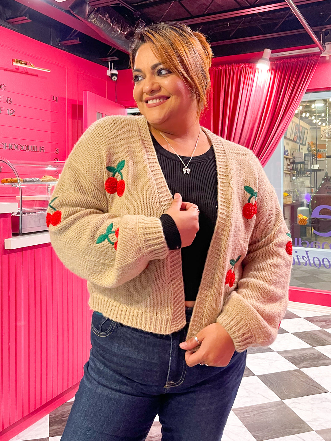 Hello Cherry Cardigan - Khaki