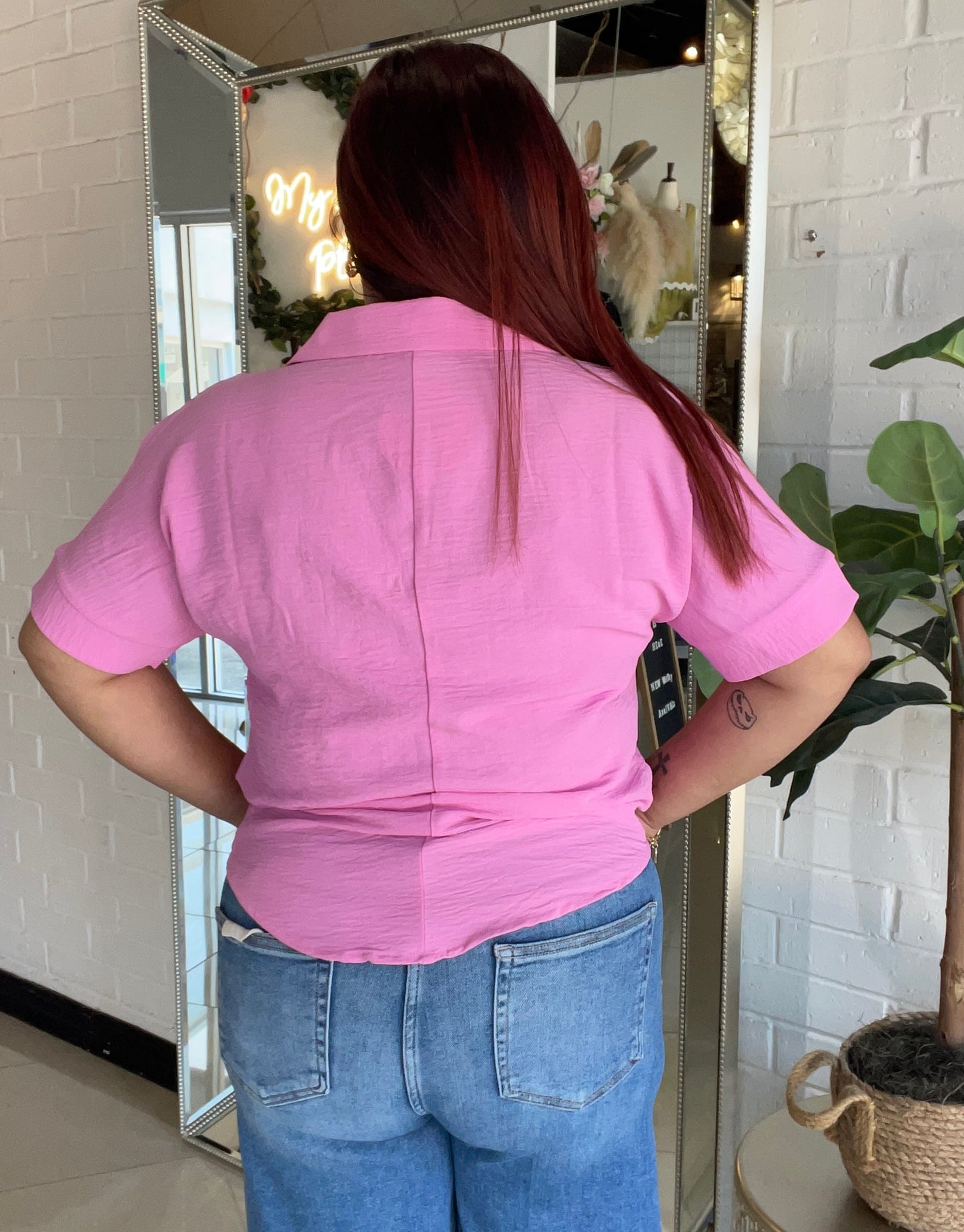 Classic Woven Oversized Tee- Pink