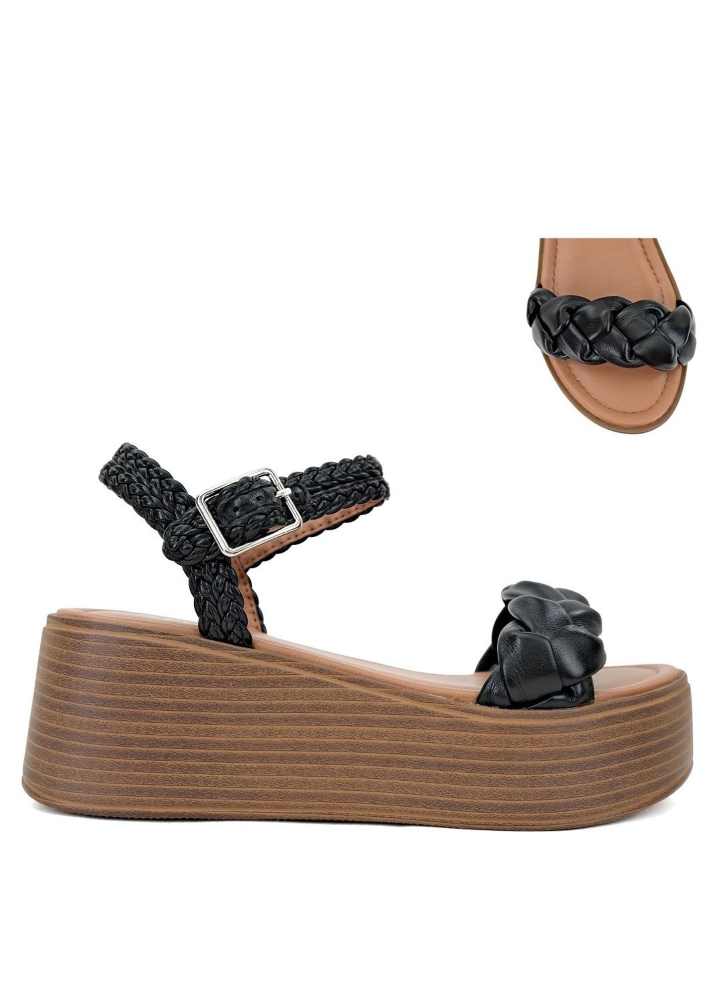 The Chase Braided Platform Sandals - Black