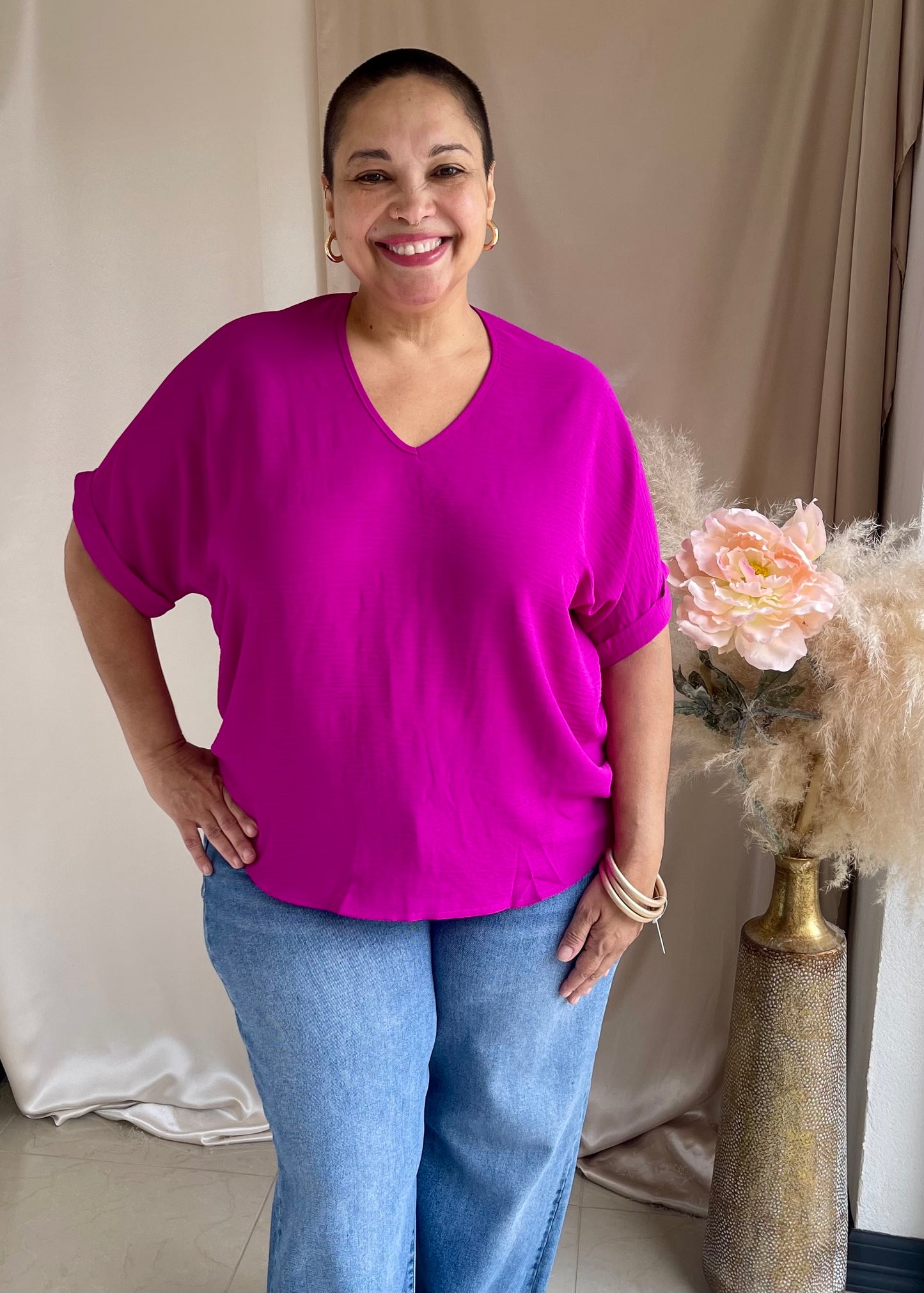 The Arlene Flowy Blouse -Magenta