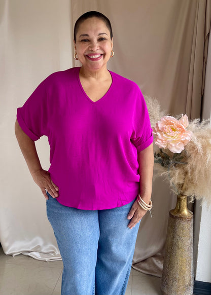 The Arlene Flowy Blouse -Magenta