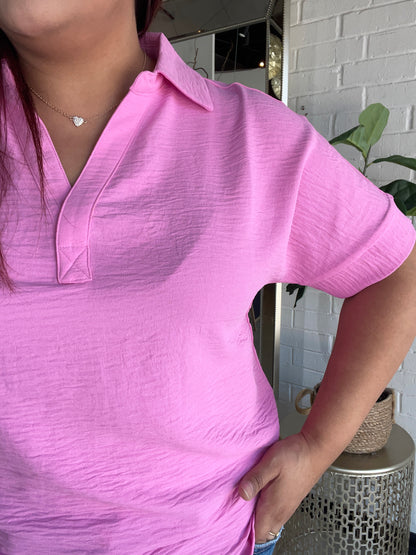 Classic Woven Oversized Tee- Pink