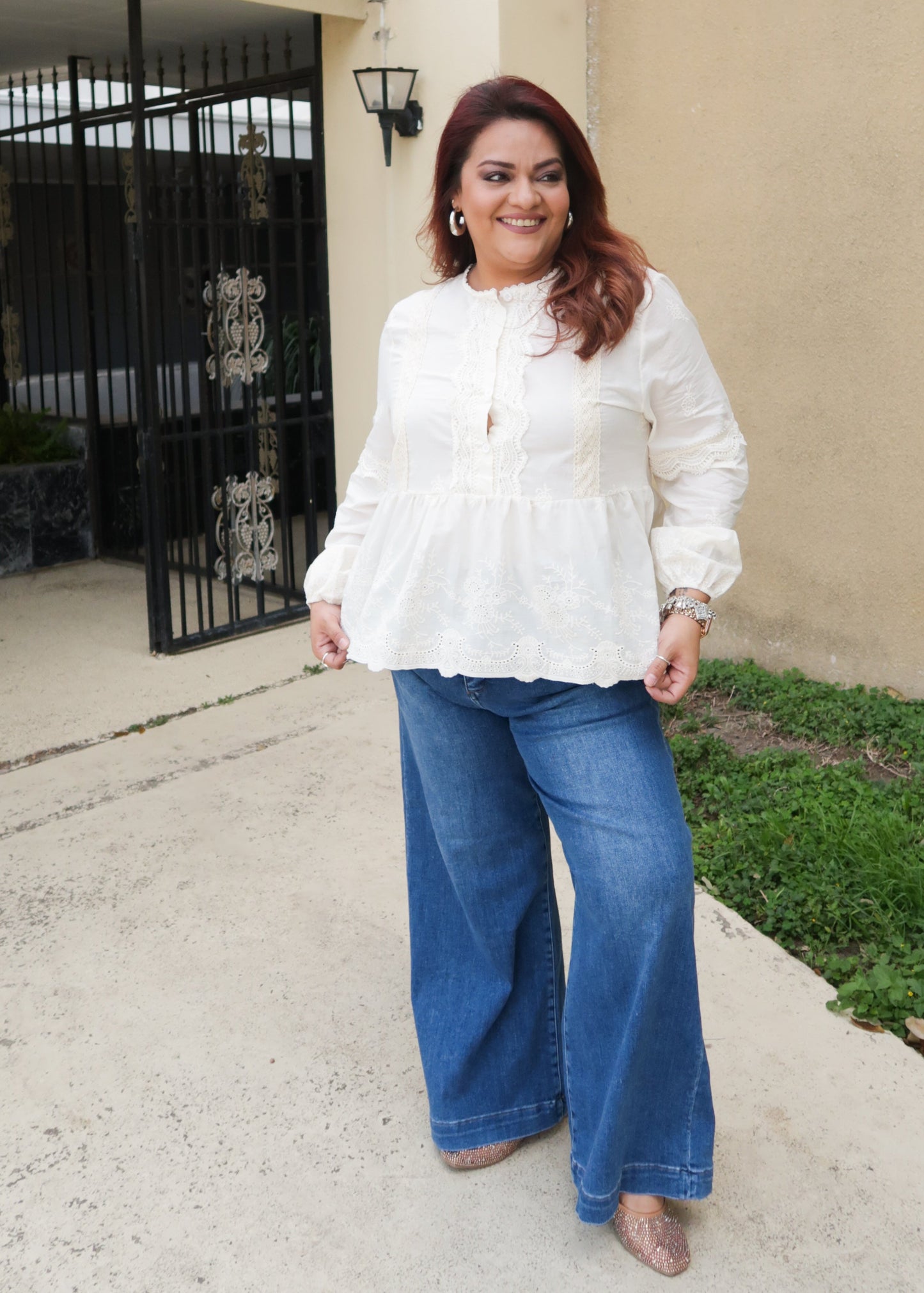 Marie Embroidered Ruffle Blouse