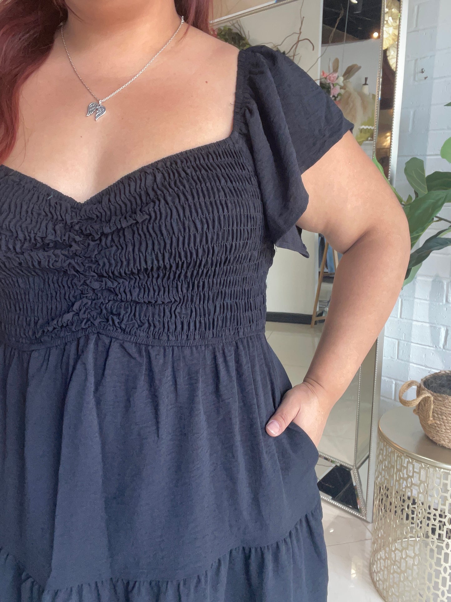 The Carrie Smocked Mini Dress - Black