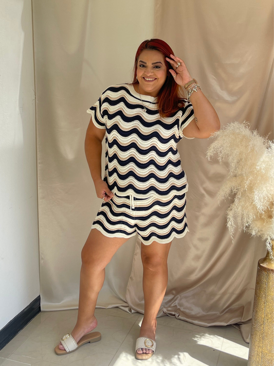Travel In Style Crochet Shorts- Navy