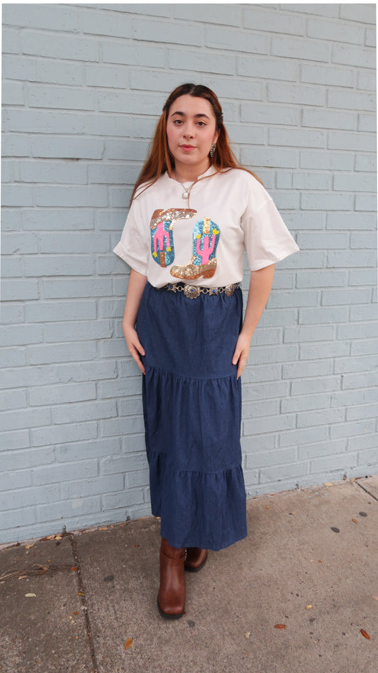 Yessica Tiered Denim Skirt
