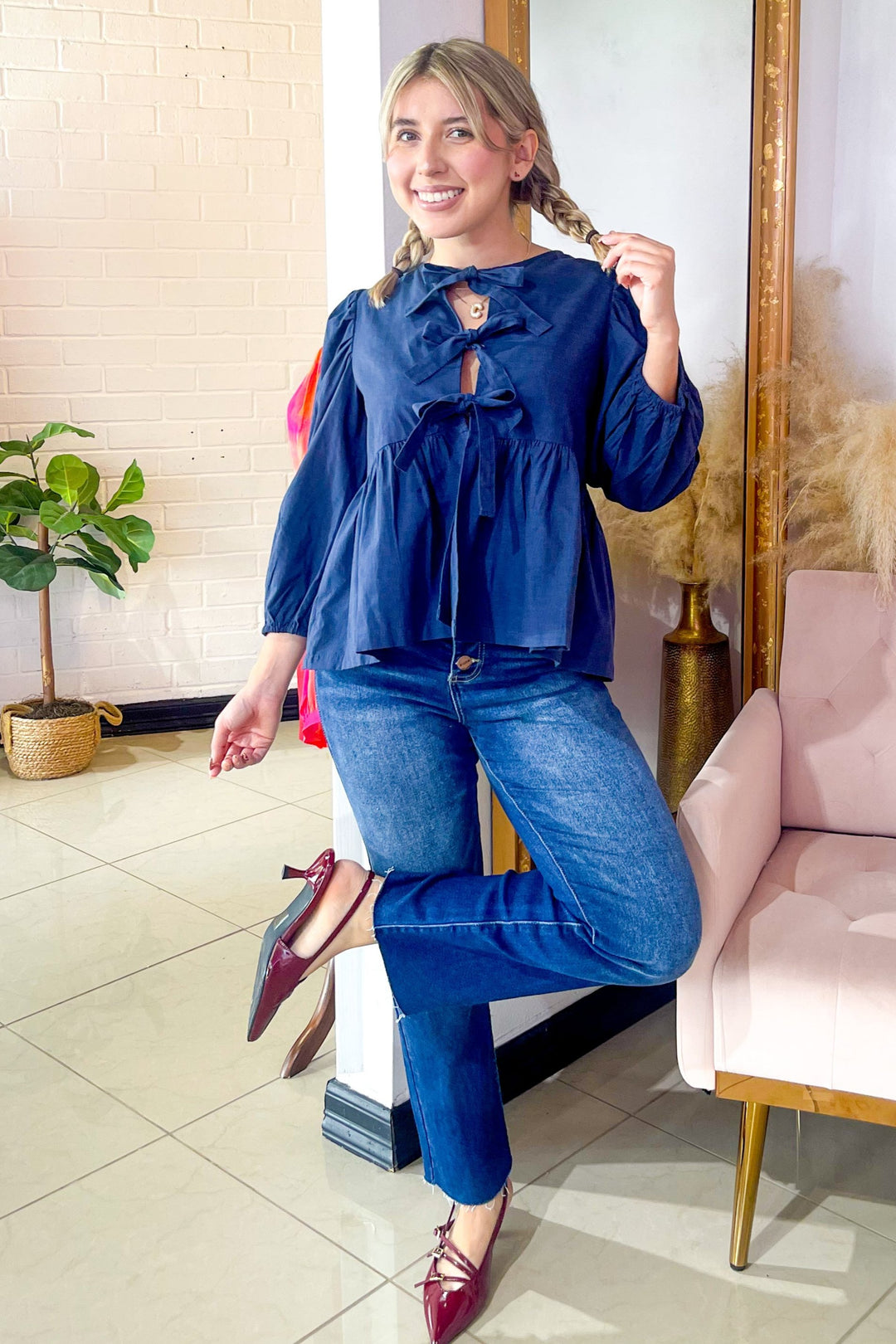 Bows and Grace Top - Navy