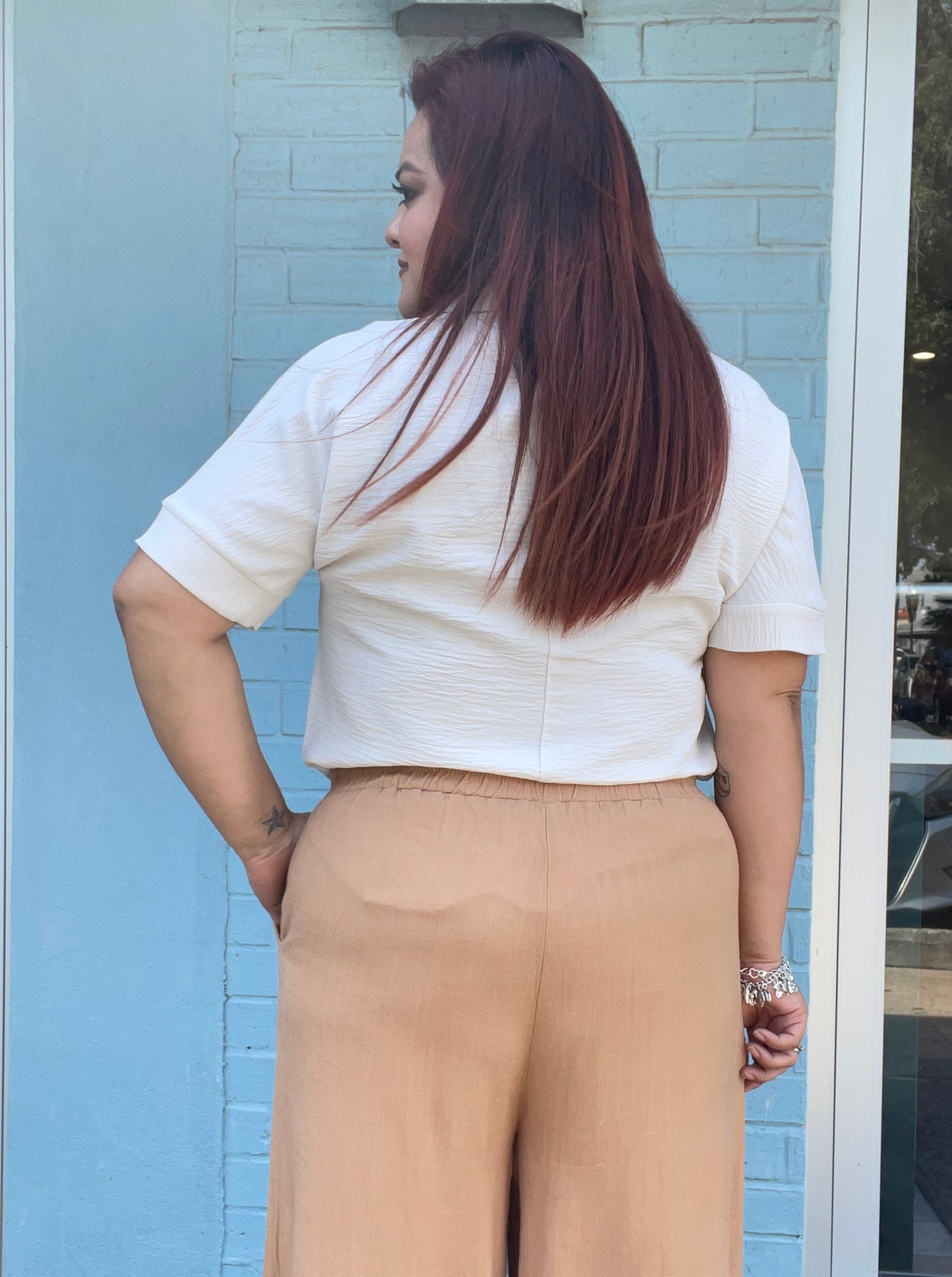 The Mayra Wide-Leg Linen Pants ( Petite Friendly)- Camel