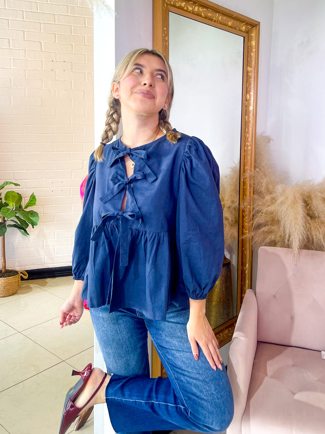 Bows and Grace Top - Navy