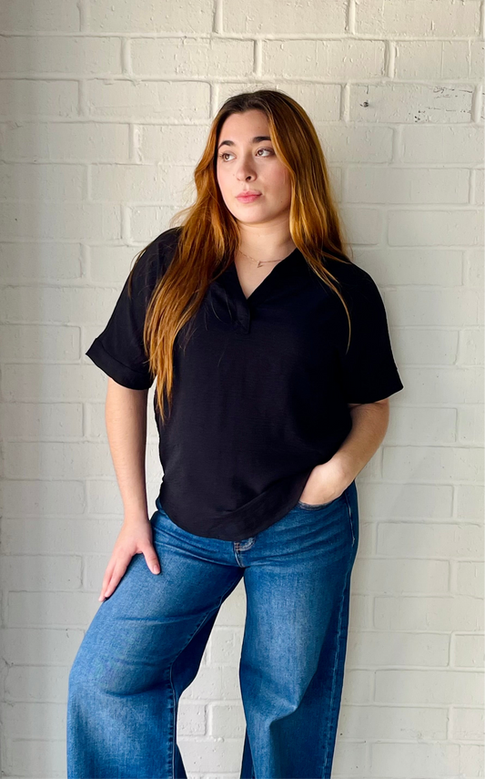 Classic Woven Oversized Tee- Black